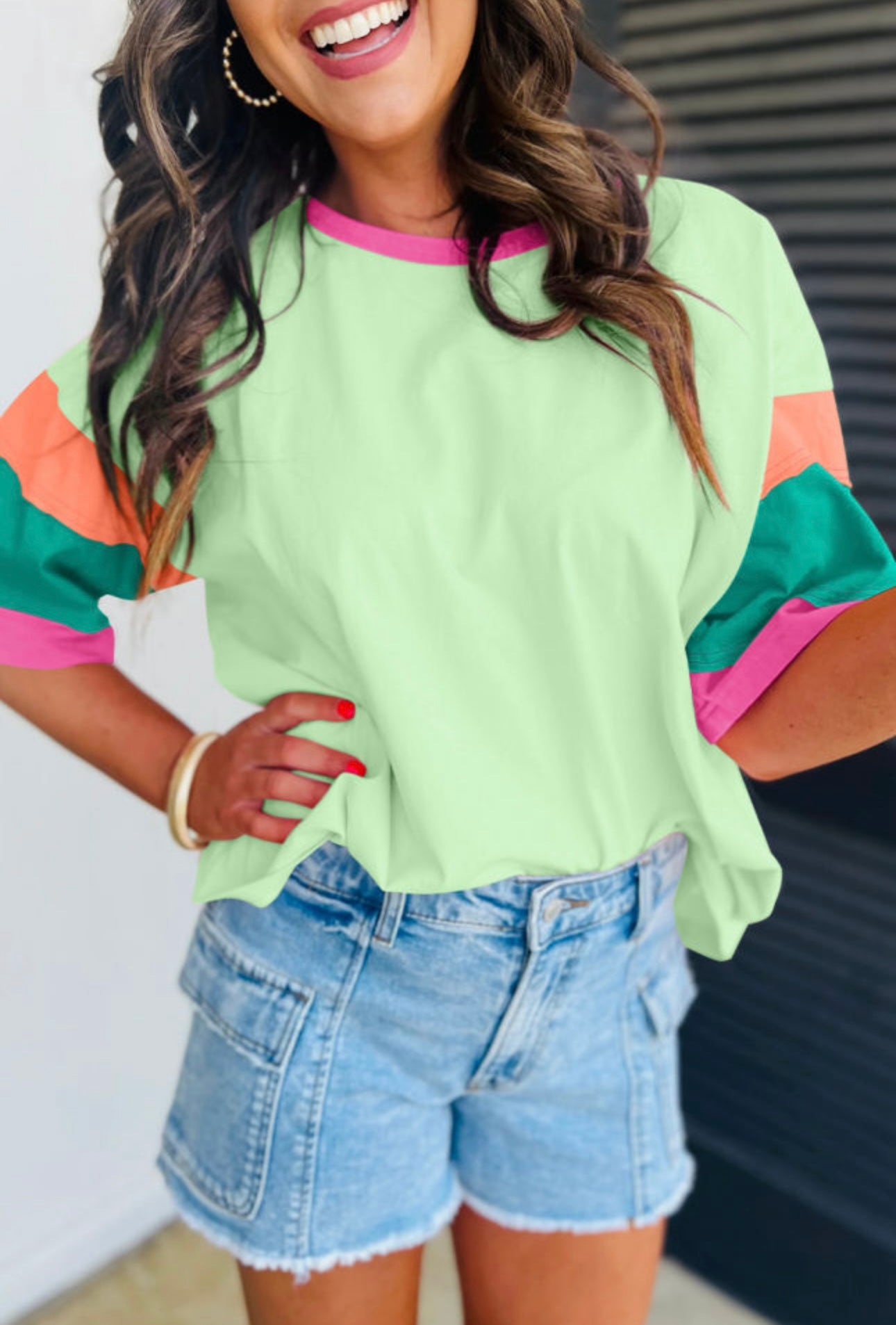 Green color block tee