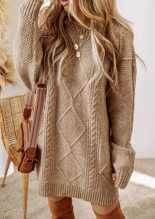 Cable Knit Drop Shoulder Sweater Dress - Parchment