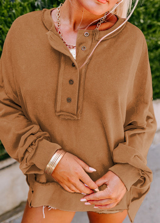 Henley Drop Shoulder Sweater - Chestnut