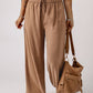 Brown Drawstring Elastic Waist Casual Wide Leg Pants