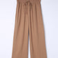 Brown Drawstring Elastic Waist Casual Wide Leg Pants