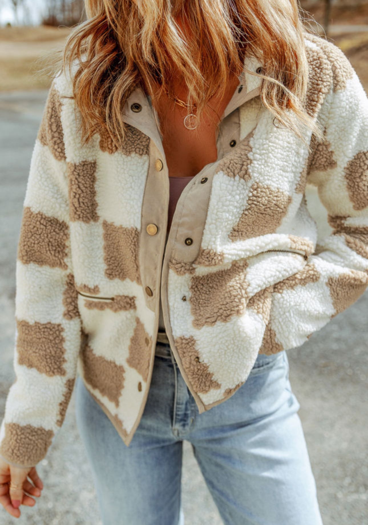 Brown checkered Sherpa