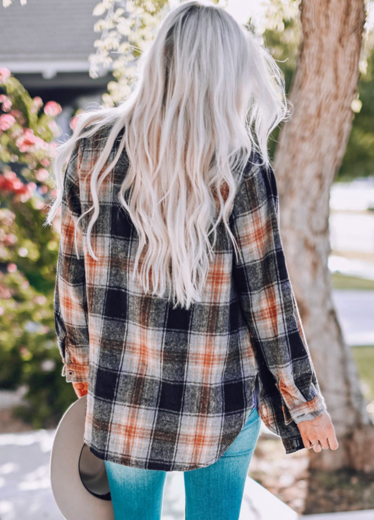 Oversized Plaid Flannel, Black and Orange