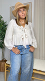 Victoria - Floral Eyelet Front Tie Long Sleeve