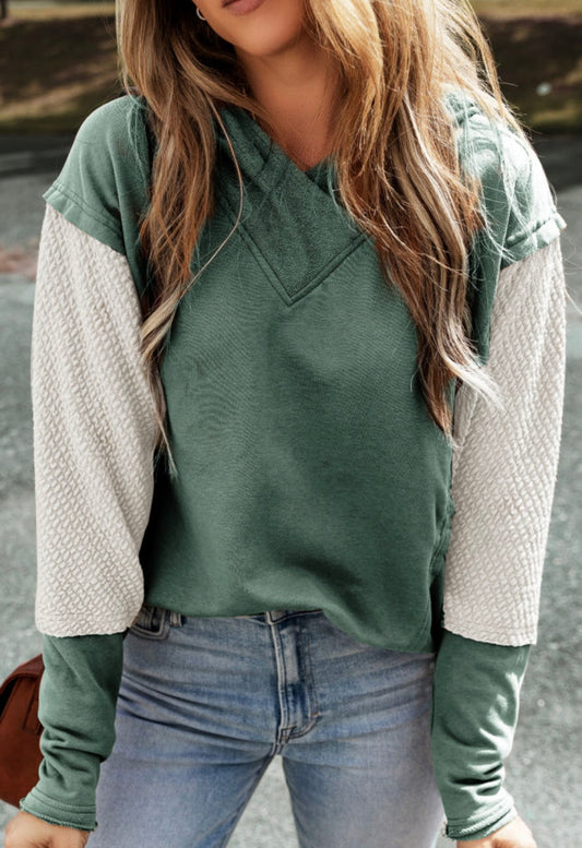 Green Contrast Color Block Hoodie