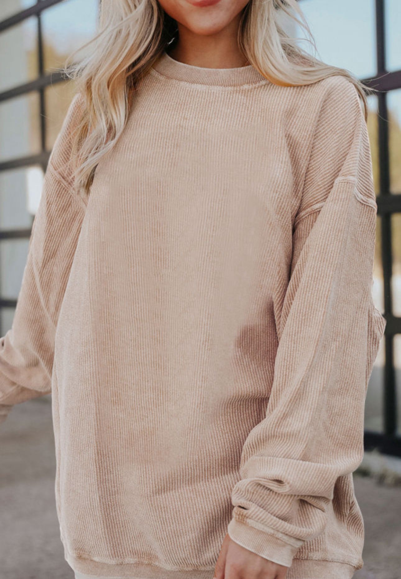 Ribbed Corduroy Oversized Sweater - Apricot