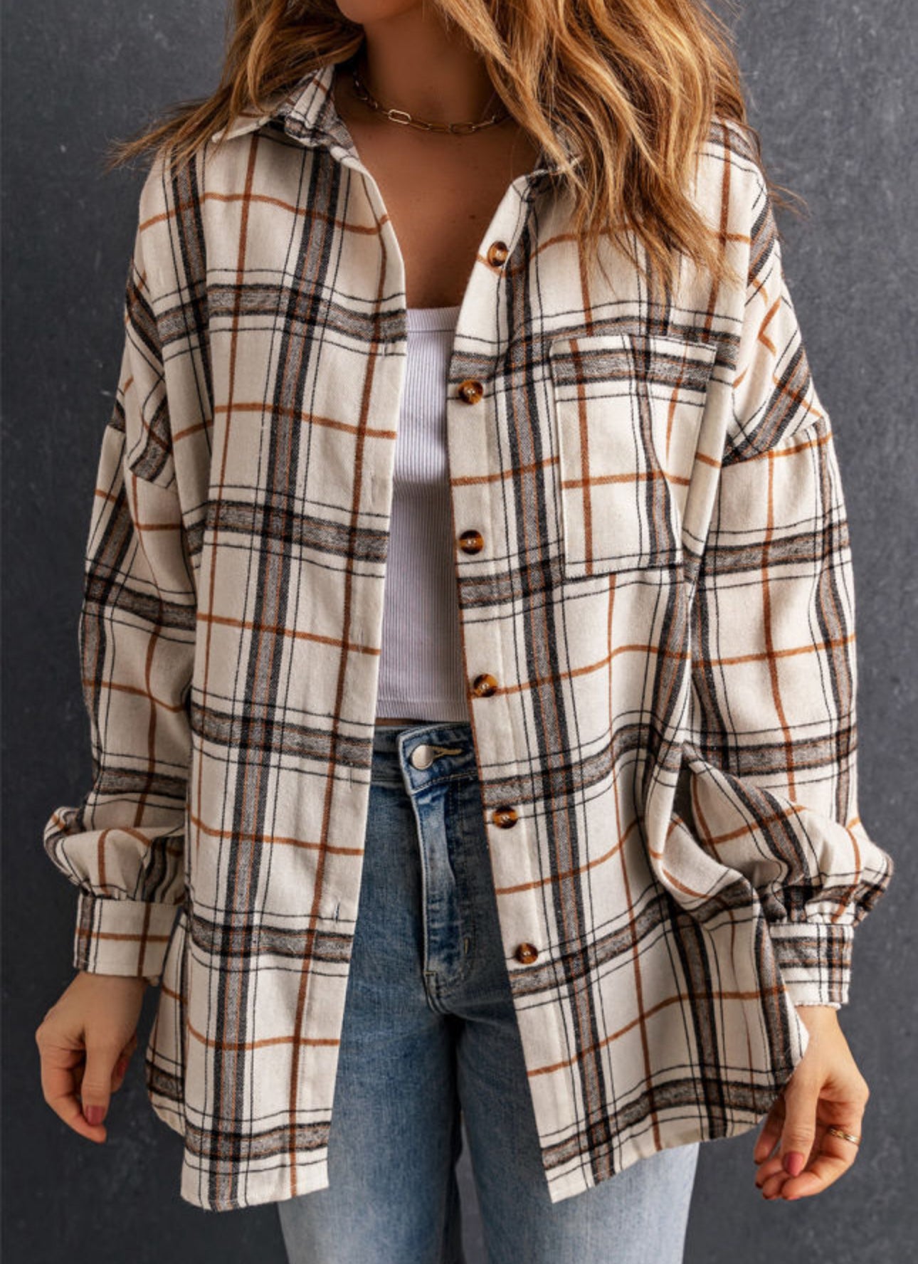 Oversized Plaid Shacket - White