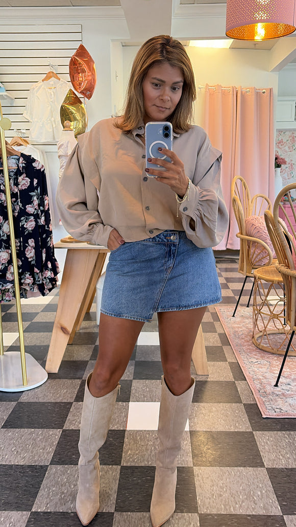 Elena - Khaki Sleeve Top