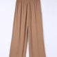 Brown Drawstring Elastic Waist Casual Wide Leg Pants