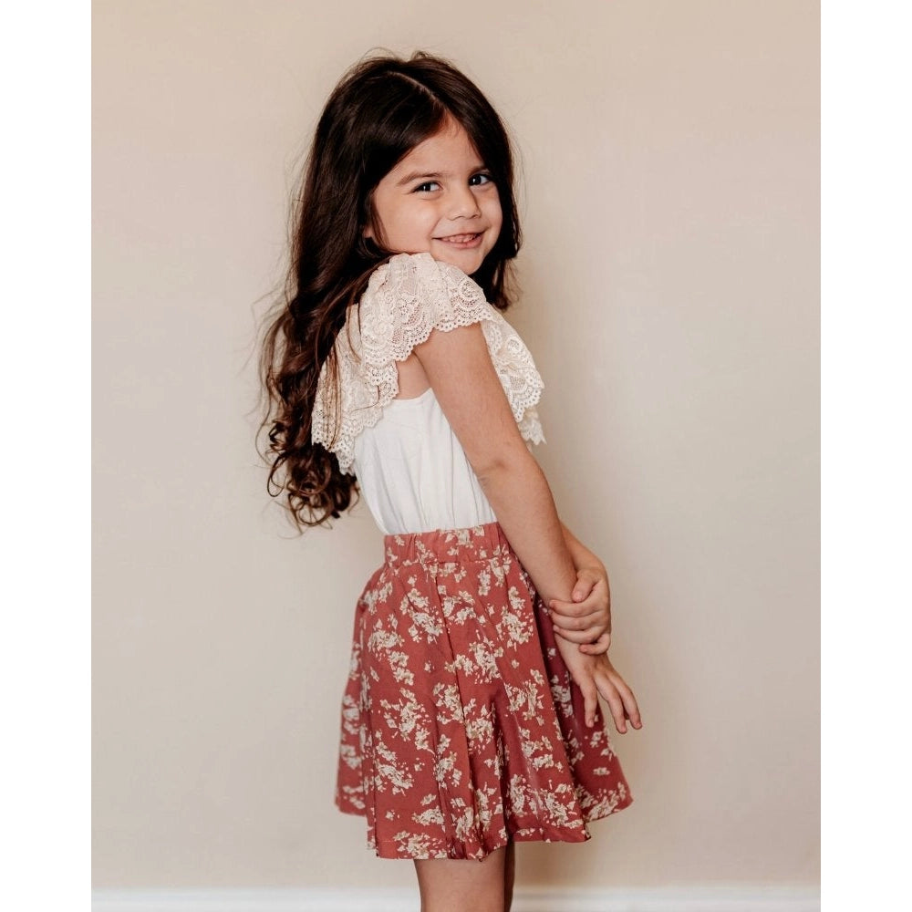 Macee Mini Skater Skirt - Terra Cotta Vines